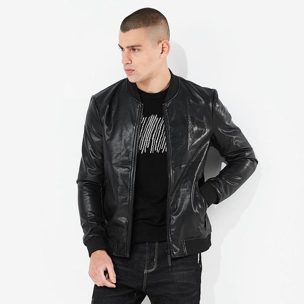 2018 spring and autumn new men's slim european short type laser pattern pu leather jackets fashion1, Black
2018 spring and autumn new men's slim european short type laser pattern pu leather jackets fashion1, Black