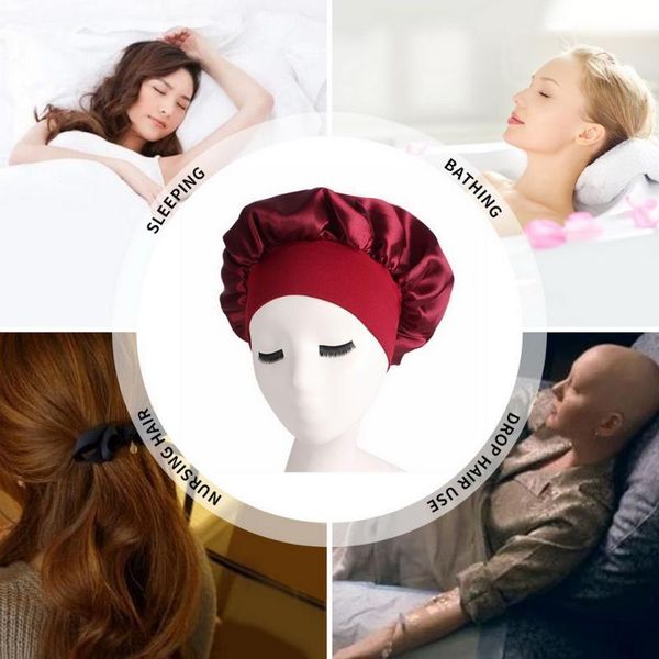 58cm color long hair care women satin bonnet cap night sleep hat silk head wrap adjust shower cap1
58cm color long hair care women satin bonnet cap night sleep hat silk head wrap adjust shower cap1