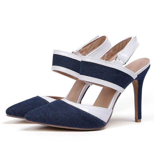 dress shoes high heels women slingbacks pumps denim pointed toe ladies sandals ankle strap stiletto female party wedding, Black
dress shoes high heels women slingbacks pumps denim pointed toe ladies sandals ankle strap stiletto female party wedding, Black