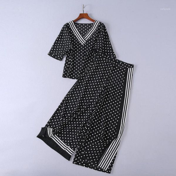 new fashion 2018 designer runway suit set women's short sleeve dot print blouse wide leg pants set1, White
new fashion 2018 designer runway suit set women's short sleeve dot print blouse wide leg pants set1, White