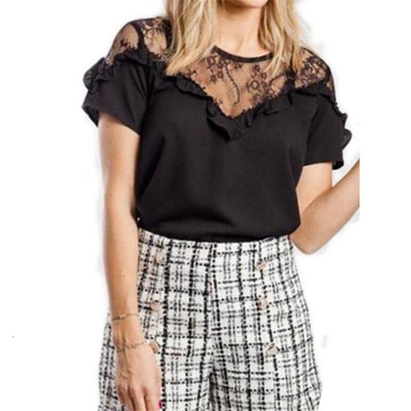 women's hollowed out lace stitching 2019 fashion short sleeve t-shirt new summer woman elegant black o-neck t shirt, White
women's hollowed out lace stitching 2019 fashion short sleeve t-shirt new summer woman elegant black o-neck t shirt, White