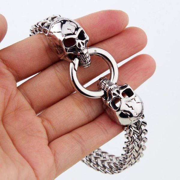 link, chain 12mm punk ghost head bracelet men stainless steel 316l gold/black/silver color double skull charm bracelets
link, chain 12mm punk ghost head bracelet men stainless steel 316l gold/black/silver color double skull charm bracelets