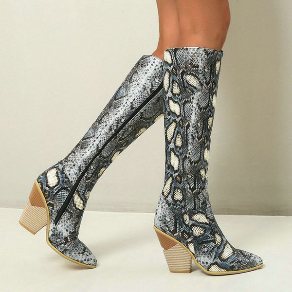 boots blue yellow pink women western fashion pointed toe wedges heel knee high snake print 2021 winter ladies, Black 
boots blue yellow pink women western fashion pointed toe wedges heel knee high snake print 2021 winter ladies, Black