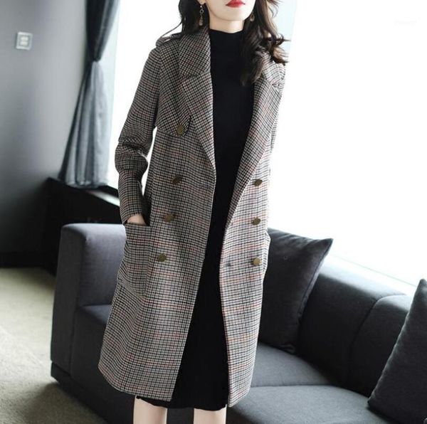 high-quality women's longsection woolen coat autumn winter double-breasted lapel solid small plaid woolen coat casaco fefinina1, Black
high-quality women's longsection woolen coat autumn winter double-breasted lapel solid small plaid woolen coat casaco fefinina1, Black