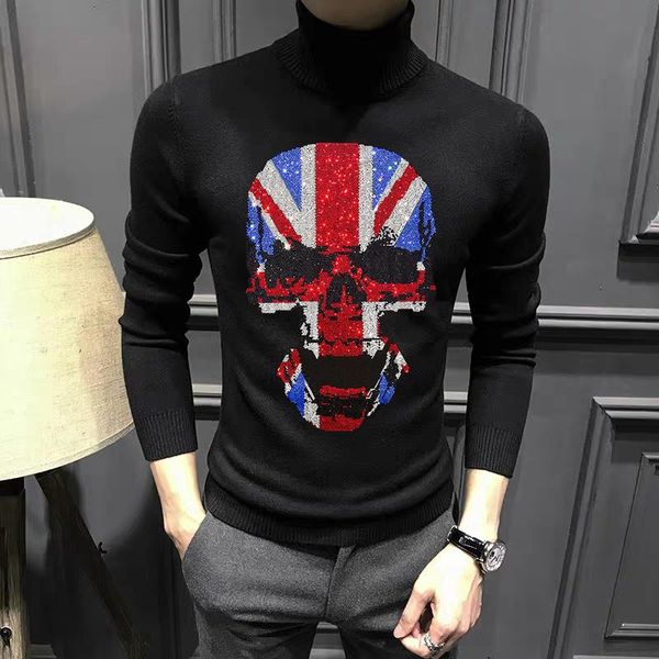 british fashionturtleneck men's sweater brand hip-hop cashmere popular sweatshirt street drilling skull pullover winter, White;black
british fashionturtleneck men's sweater brand hip-hop cashmere popular sweatshirt street drilling skull pullover winter, White;black