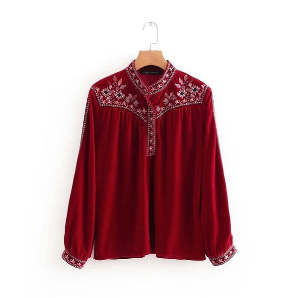 women vintage stand collar embroidery velvet casual smock blouse shirt women pleats chic blusas kimono femininas ls2658, White
women vintage stand collar embroidery velvet casual smock blouse shirt women pleats chic blusas kimono femininas ls2658, White