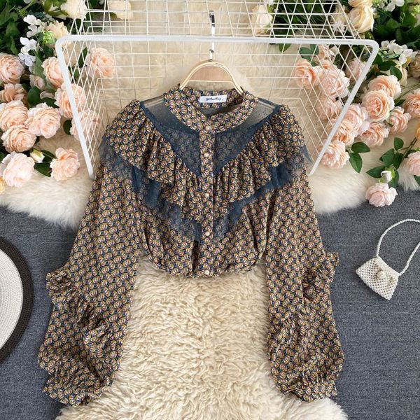 women's chiffon shirts female stamd collar ruffles puff sleeve niche mesh ruffled floral print female blusa pl607, White
women's chiffon shirts female stamd collar ruffles puff sleeve niche mesh ruffled floral print female blusa pl607, White