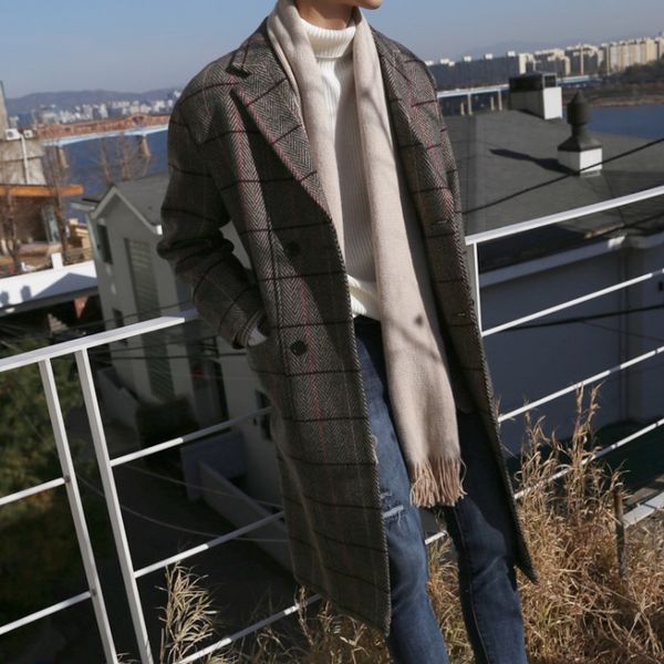 2021 spring new korean version thousand cashmere chess birds mostly from wool men long coat style fish spine trend. obrf, Black
2021 spring new korean version thousand cashmere chess birds mostly from wool men long coat style fish spine trend. obrf, Black