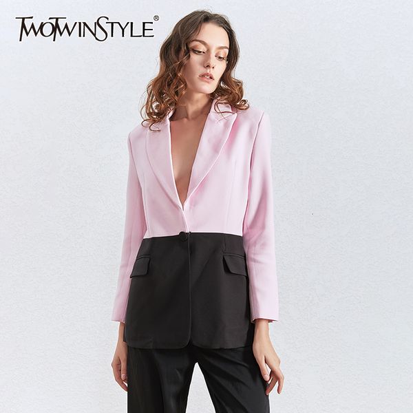 twotwinstyle elegant hit color patchwork blazers for women notched collar long sleeve tunic suit female 2020 fashion clothes new lj201021, White;black
twotwinstyle elegant hit color patchwork blazers for women notched collar long sleeve tunic suit female 2020 fashion clothes new lj201021, White;black