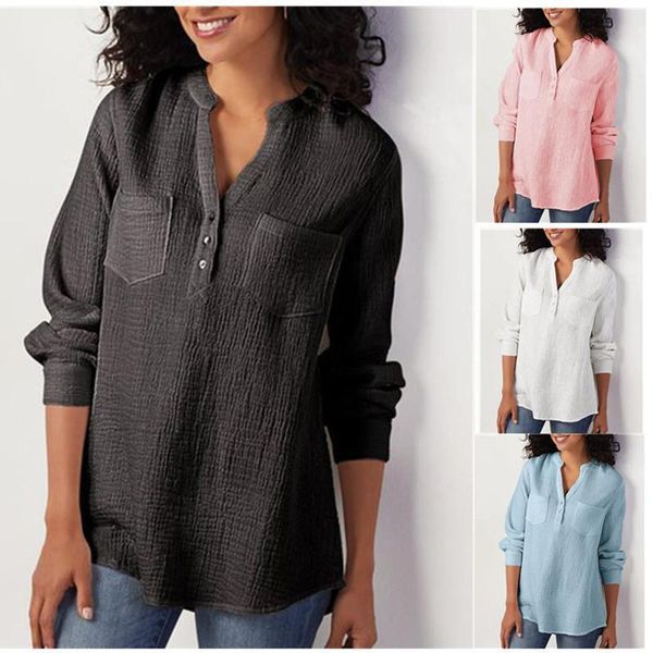 2020 women blouse sprin autumn solid v-neck pocket shirt cotton linen loose large size blouse female fashion casual blouses, White
2020 women blouse sprin autumn solid v-neck pocket shirt cotton linen loose large size blouse female fashion casual blouses, White