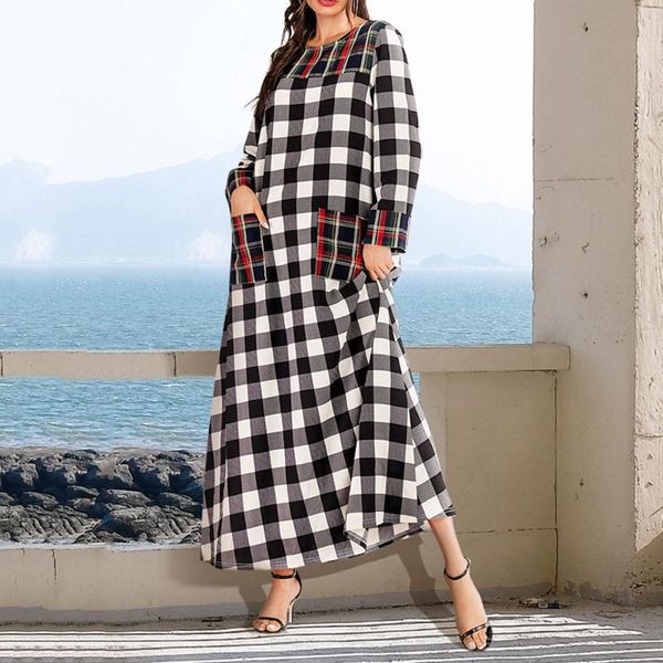 muslim dress western style autumn winter the new splicing plaid loose double pocket round neck long sleeve long dress, Black;gray
muslim dress western style autumn winter the new splicing plaid loose double pocket round neck long sleeve long dress, Black;gray