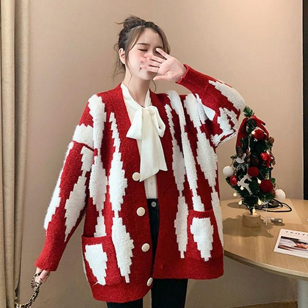 women's knits & tees christmas sweater cardigans autumn winter plaid long sleeve loose oversize harajuku v-neck casual knitwear, White
women's knits & tees christmas sweater cardigans autumn winter plaid long sleeve loose oversize harajuku v-neck casual knitwear, White