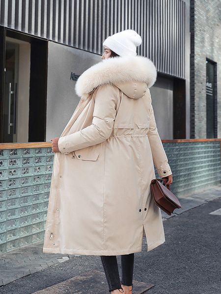 big fur collar jacket warm cotton clothing elegant winter coat women 201027, Black