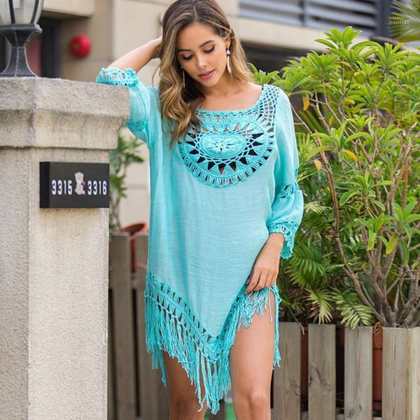 women hollow out floral geometric stitching loose fringed cover up dress vacation style beach blouse tunics dress1, White;black
women hollow out floral geometric stitching loose fringed cover up dress vacation style beach blouse tunics dress1, White;black