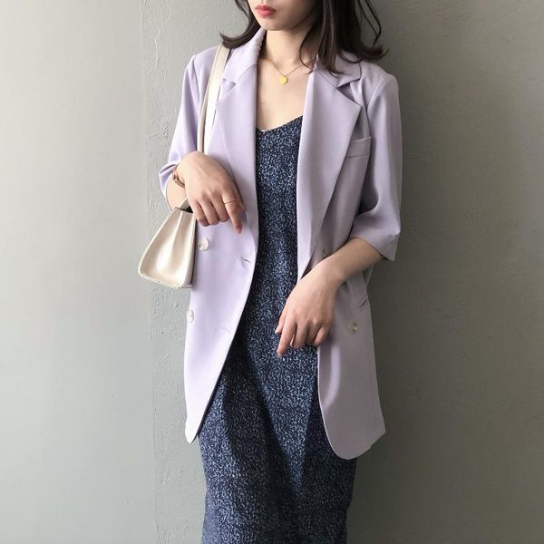 women's suits & blazers 2021 summer korean style loose slimming half-sleeve shirt double breasted thin drape suit jacket for women, White;black
women's suits & blazers 2021 summer korean style loose slimming half-sleeve shirt double breasted thin drape suit jacket for women, White;black