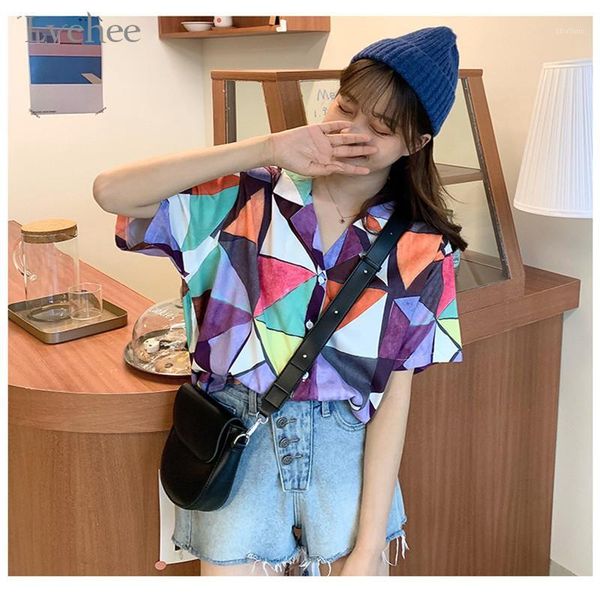 women's blouses & shirts lychee harajuku hit color geometric print women shirt blouse full short sleeve female loose summer lady blouse, White
women's blouses & shirts lychee harajuku hit color geometric print women shirt blouse full short sleeve female loose summer lady blouse, White