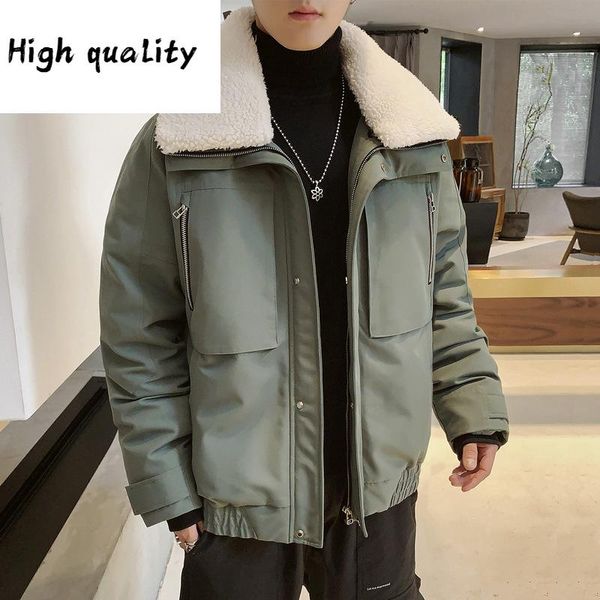 men's down & parkas cotton winter padded short loose warm jacket casual versatile wool collar man, Black
men's down & parkas cotton winter padded short loose warm jacket casual versatile wool collar man, Black