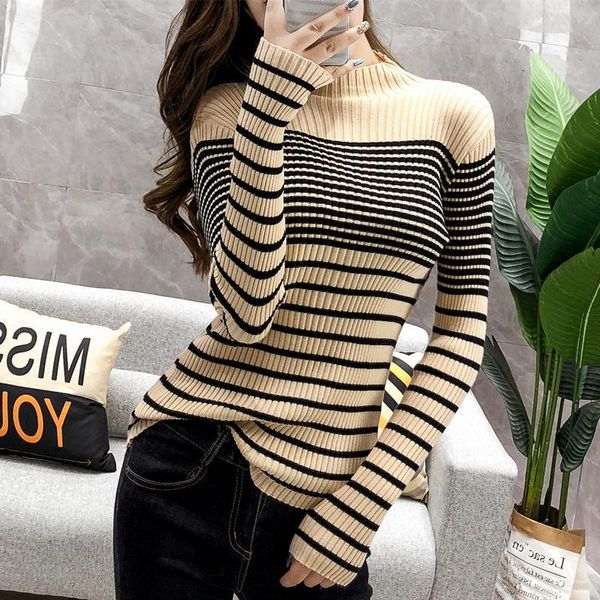 women's sweaters turtleneck ribbed women sweater high elastic stripe 2021 fall winter slim knitted pullover green white jumper, White;black
women's sweaters turtleneck ribbed women sweater high elastic stripe 2021 fall winter slim knitted pullover green white jumper, White;black