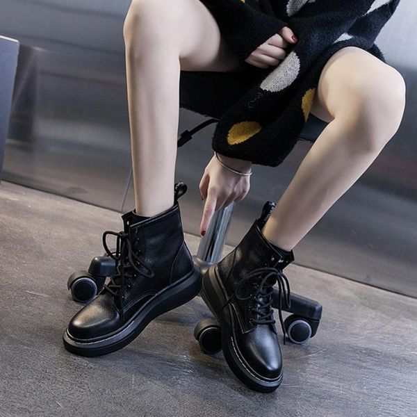women's genuine leather martin boots round toe lace-up women work boots fashion thick-soled waterproof motorcycle, Black
women's genuine leather martin boots round toe lace-up women work boots fashion thick-soled waterproof motorcycle, Black