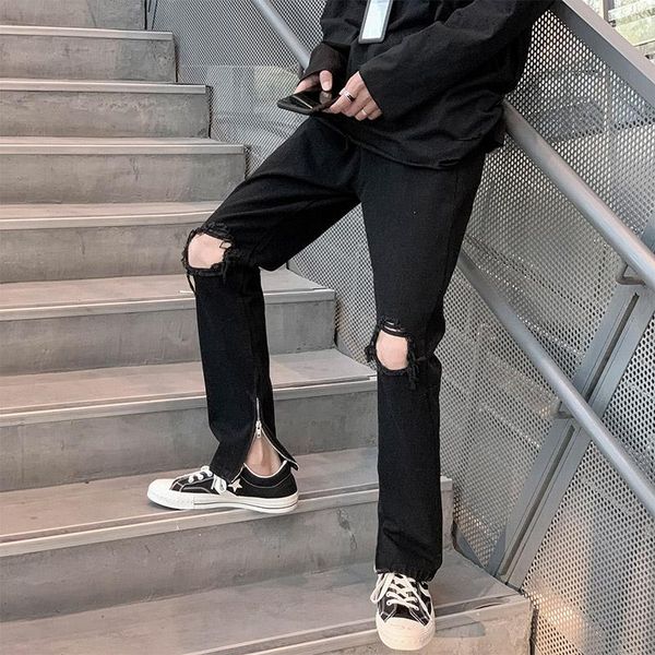 men's jeans fashion holes harajuku black mens split zipper plus size denim pants trouseres japaneses streetwear casual jean homme, Blue
men's jeans fashion holes harajuku black mens split zipper plus size denim pants trouseres japaneses streetwear casual jean homme, Blue