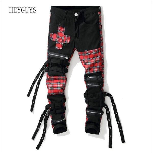 men's jeans nagri scotland plaid patchwork cross slim straight trendy bandage denim pants, Blue
men's jeans nagri scotland plaid patchwork cross slim straight trendy bandage denim pants, Blue