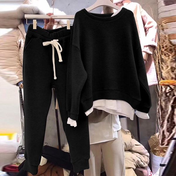 women's o-neck two-piece suit 2020 new loose fake sweater + casual pants 2 piece pullover cotton elastic waist full1, Gray
women's o-neck two-piece suit 2020 new loose fake sweater + casual pants 2 piece pullover cotton elastic waist full1, Gray