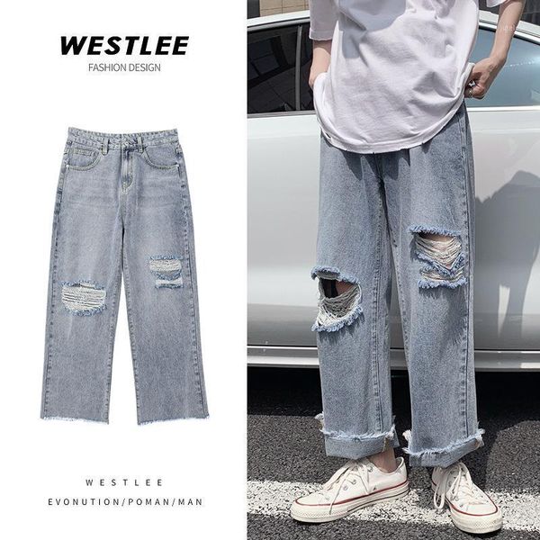 celebrity beggar pants hole water to wash jeans male wind object leisure feeling rich loose straight torre pants legs1, Blue
celebrity beggar pants hole water to wash jeans male wind object leisure feeling rich loose straight torre pants legs1, Blue