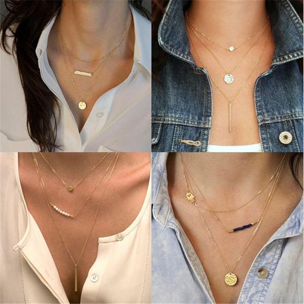 chains multi layer chain necklace women round sheet stainless steel natural pearl choker clavicle pendant jewelry accessories, Silver
chains multi layer chain necklace women round sheet stainless steel natural pearl choker clavicle pendant jewelry accessories, Silver