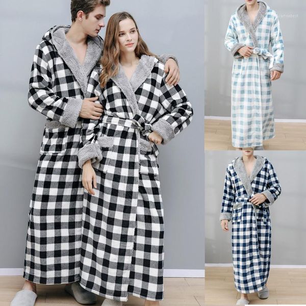 winter flannel lovers robe gown plaid printed hooded sleepwear nightgown keep warm men and women bathrobe gown homwear pajamas1, Black;brown
winter flannel lovers robe gown plaid printed hooded sleepwear nightgown keep warm men and women bathrobe gown homwear pajamas1, Black;brown