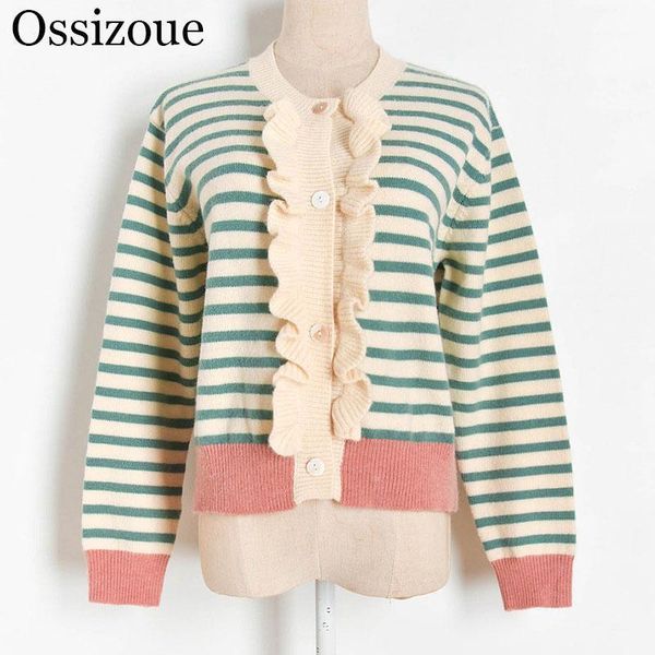 2021 striped cardigan women autumn cute casual knitted sweater o neck ruffles short coat loose female button knitwear sweaters1, White
2021 striped cardigan women autumn cute casual knitted sweater o neck ruffles short coat loose female button knitwear sweaters1, White