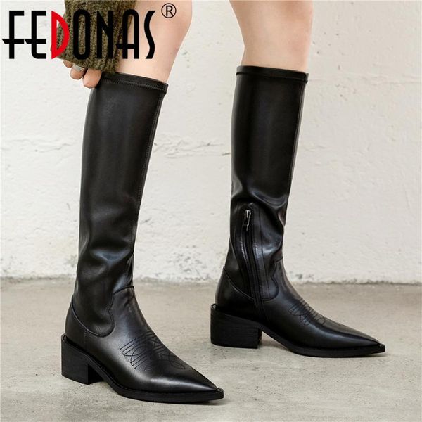 boots fedonas female knee high side zipper thick heels shoes for women genuine leather pointed toe slim long woman winter, Black
boots fedonas female knee high side zipper thick heels shoes for women genuine leather pointed toe slim long woman winter, Black
