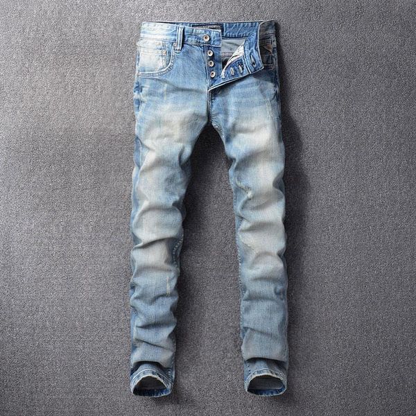 fashion classical men jeans light blue color slim fit denim pants 98% cotton jeans homme italian vintage style buttons men
fashion classical men jeans light blue color slim fit denim pants 98% cotton jeans homme italian vintage style buttons men