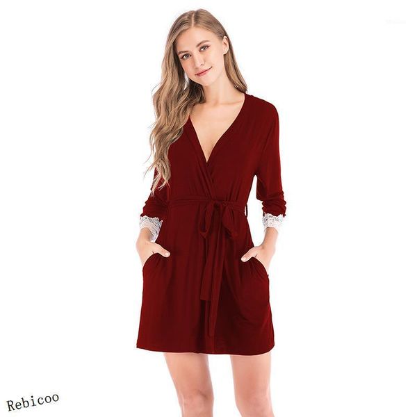 women's sleepwear bridesmaid robes for women modal cotton lace v-neck lounge bathrobe with belt comfortable female home dressing1, Black;red
women's sleepwear bridesmaid robes for women modal cotton lace v-neck lounge bathrobe with belt comfortable female home dressing1, Black;red