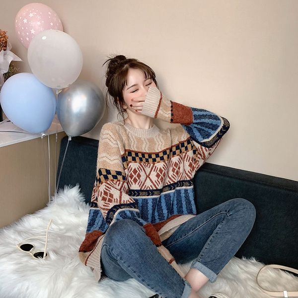2021 new autumn winter harajuku khaki knitting sleeve casual long women warm printed sweater soft sweet pullover htct, White
2021 new autumn winter harajuku khaki knitting sleeve casual long women warm printed sweater soft sweet pullover htct, White