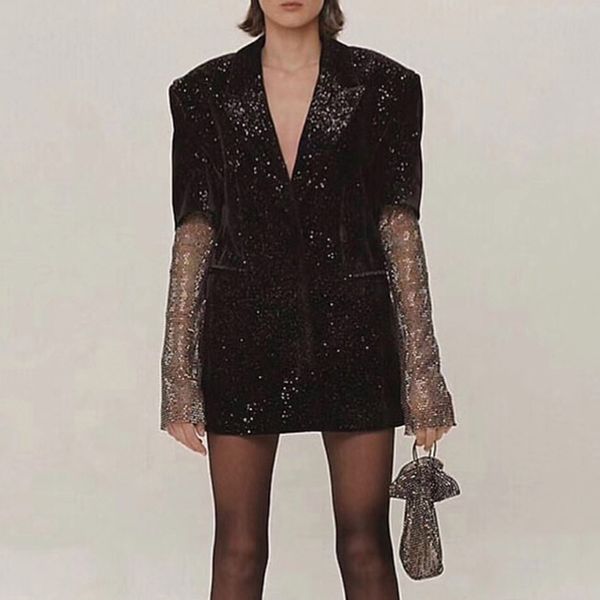 2020 spring new european and american beads bright pink velvet profile mesh long sleeve stitching black small business suit coat for wom, White;black
2020 spring new european and american beads bright pink velvet profile mesh long sleeve stitching black small business suit coat for wom, White;black
