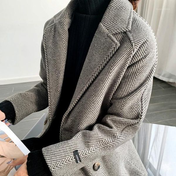 women's wool & blends thicken plaid women striped coat winter slim double breasted long outerwear office lady pocket plus size coat1, Black
women's wool & blends thicken plaid women striped coat winter slim double breasted long outerwear office lady pocket plus size coat1, Black