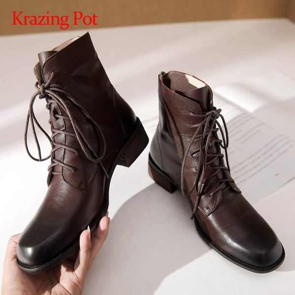 boots krazing pot motorcycle natural leather vintage round toe thick med heel zipper handsome catwalk keep warm ankle l68, Black
boots krazing pot motorcycle natural leather vintage round toe thick med heel zipper handsome catwalk keep warm ankle l68, Black