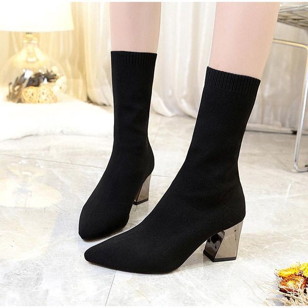 women sock boots women's mid-calf boots pointed toe cool high heels woman elegant slip on ladies footwear female shoes, Black
women sock boots women's mid-calf boots pointed toe cool high heels woman elegant slip on ladies footwear female shoes, Black