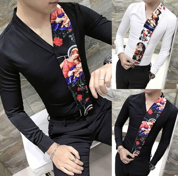 new hairstylist's men's clothing male fashion slim individual printing stitching v-neck long sleeve shirts men night club 1, White;black
new hairstylist's men's clothing male fashion slim individual printing stitching v-neck long sleeve shirts men night club 1, White;black