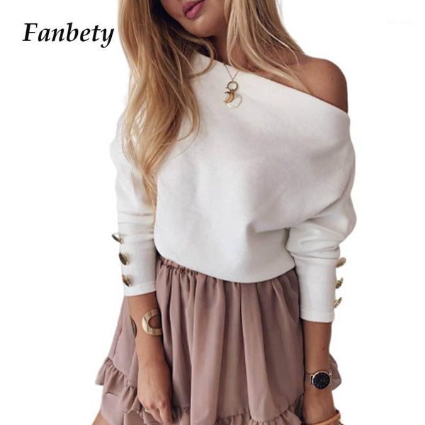 fanbety women slash neck solid knit sweater elegant autumn winter long sleeve button pullover off shoulder streetwear 1, White;black
fanbety women slash neck solid knit sweater elegant autumn winter long sleeve button pullover off shoulder streetwear 1, White;black