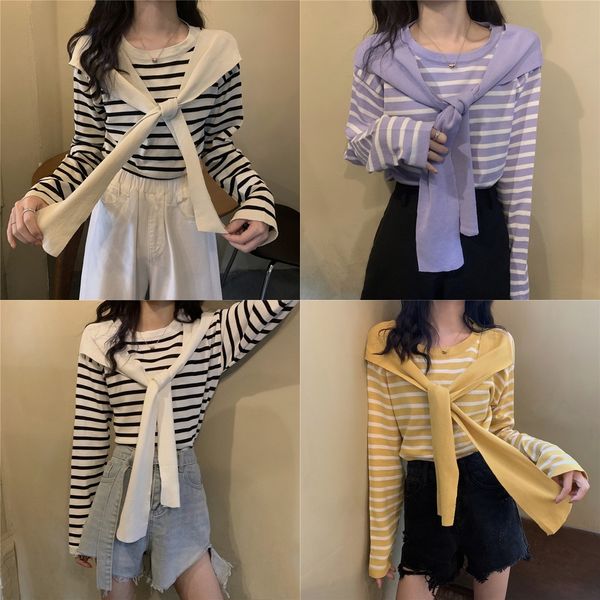 5eanv autumn 2020 new loose fake versatile and two piece striped shawl gentle shawlt-shirt women's sleeve wind t-shirt shawllong thin t, White;black
5eanv autumn 2020 new loose fake versatile and two piece striped shawl gentle shawlt-shirt women's sleeve wind t-shirt shawllong thin t, White;black