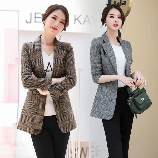 fashion autumn winter women plaid blazers and jackets work office lady suit slim a button business female blazer, White;black
fashion autumn winter women plaid blazers and jackets work office lady suit slim a button business female blazer, White;black