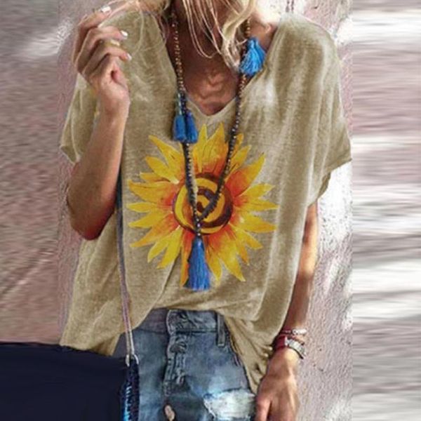 feitong plus size women blouses vintage short sleeve sunflower printed v-neck shirt loose casual blouse women clothing1, White
feitong plus size women blouses vintage short sleeve sunflower printed v-neck shirt loose casual blouse women clothing1, White