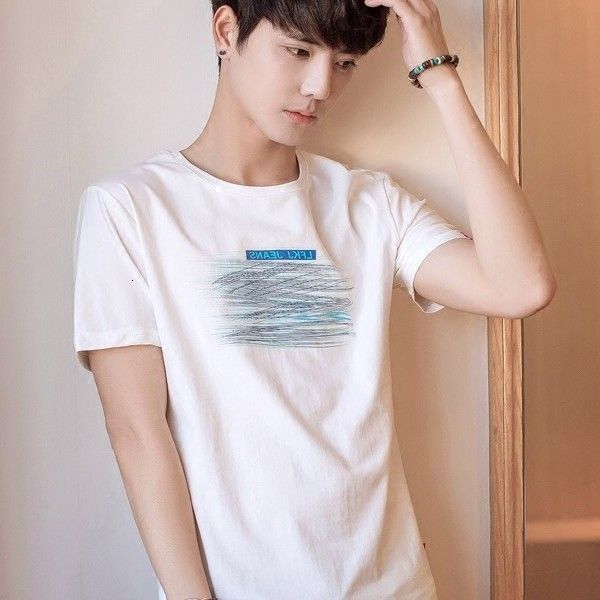 new trend short summer slim round neck student print men's half sleeve t-shirt, White;black
new trend short summer slim round neck student print men's half sleeve t-shirt, White;black