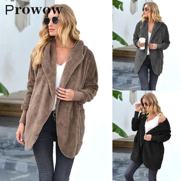 women's fur & faux prowow women warm coat autumn lapel plush jacket fashion hooded pocket long sleeved solid oversize loose ladies over, Black
women's fur & faux prowow women warm coat autumn lapel plush jacket fashion hooded pocket long sleeved solid oversize loose ladies over, Black
