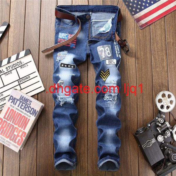 new style fashion men's jeans stitching hole slim straight elastic pants 802, Blue
new style fashion men's jeans stitching hole slim straight elastic pants 802, Blue