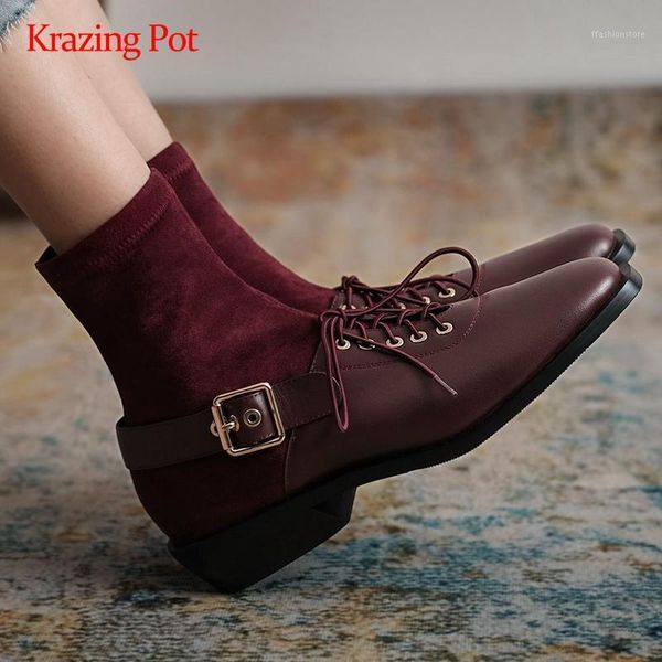 krazing pot stretch boots natural leather cross-tied buckle decorations square toe thick med heel slip on mature ankle boots l611, Black
krazing pot stretch boots natural leather cross-tied buckle decorations square toe thick med heel slip on mature ankle boots l611, Black