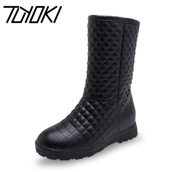 tuyoki plus size 33-50 winter warm snow boots for women mid calf boots solid color round toe flats shoes plush women footwear, Black 
tuyoki plus size 33-50 winter warm snow boots for women mid calf boots solid color round toe flats shoes plush women footwear, Black