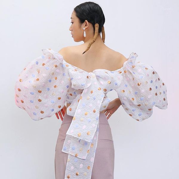 deat 2020 new summer fashion high waist slash neck white polka dot puff sleeve bow slim shirt women sb8581
deat 2020 new summer fashion high waist slash neck white polka dot puff sleeve bow slim shirt women sb8581