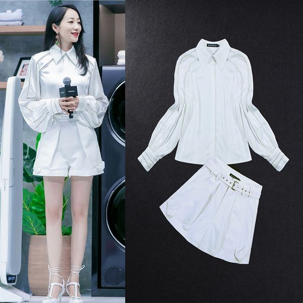 han xue star's national shirtshorts shirtsame white minority lantern sleeve shirt fashion suit shorts women's two piece set women, Gray
han xue star's national shirtshorts shirtsame white minority lantern sleeve shirt fashion suit shorts women's two piece set women, Gray